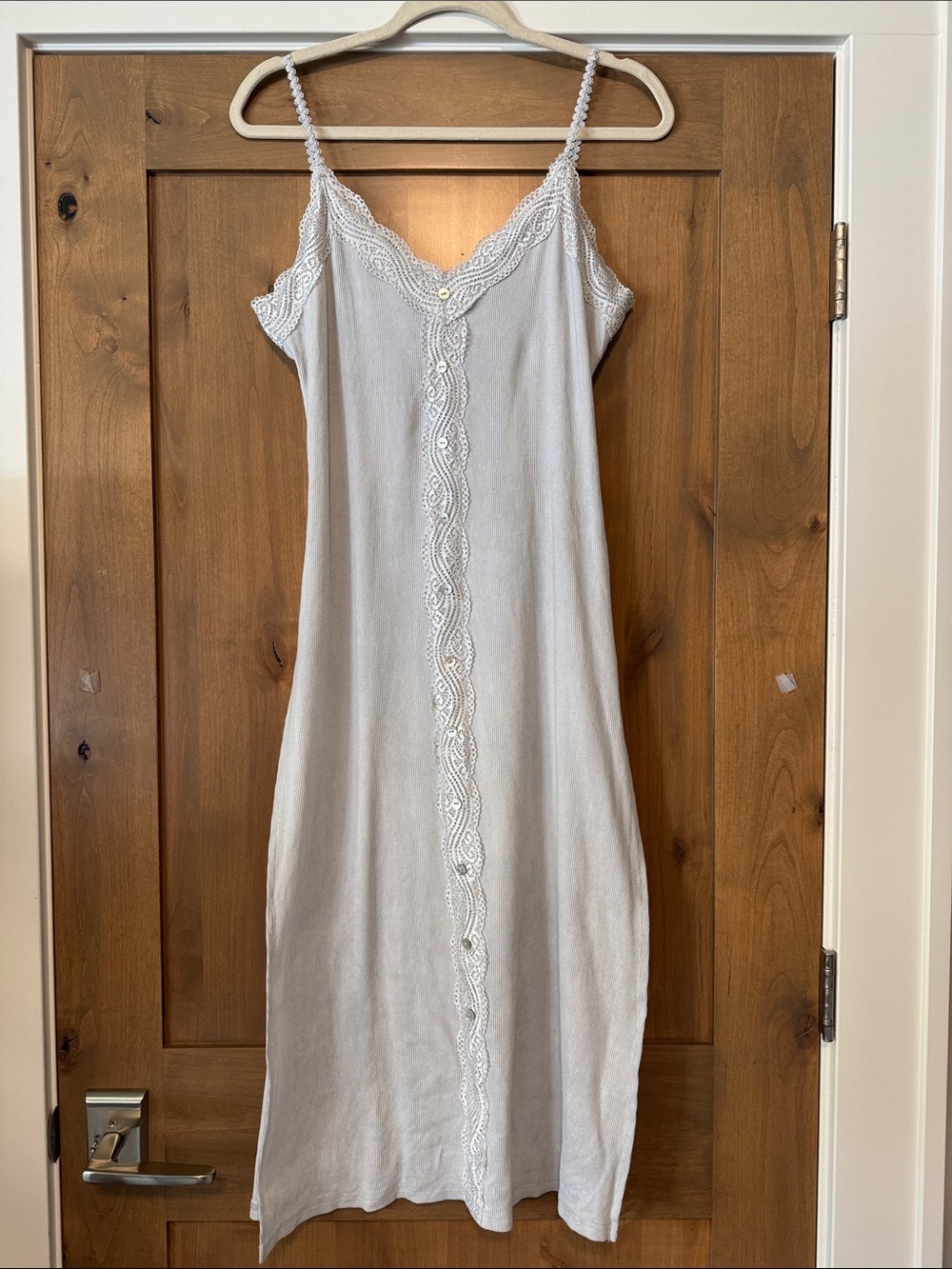 POL Henley Style Midi maxi dress Women’s L Gray Lace straps Y2K 90’s Thermal